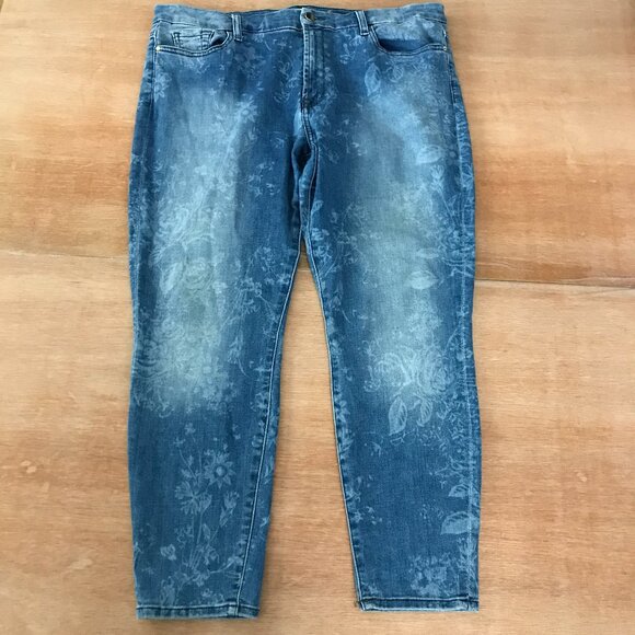 7 For All Mankind Denim - Jen7 by 7 for all Mankind Ankle Skinny Jeans Women size 14 Blue Floral High Rise